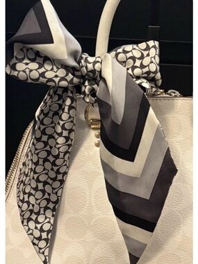 Coach Silk Skinny Scarf twilly ponytail scarf Signature C Logo black, gray white